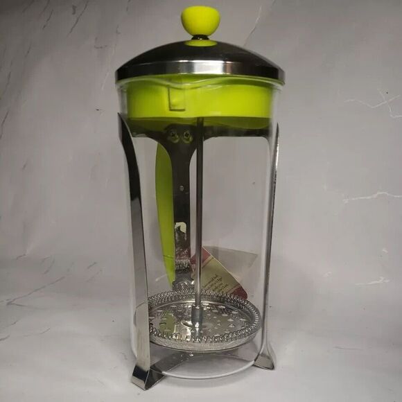 Brandani Italian Style Coffee Press Glass Chrome Chartreuse Plastic 9" - Picture 4 of 9